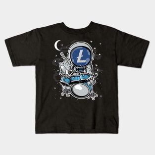 Astronaut Drummer Litecoin LTC Coin To The Moon Crypto Token Cryptocurrency Blockchain Wallet Birthday Gift For Men Women Kids Kids T-Shirt